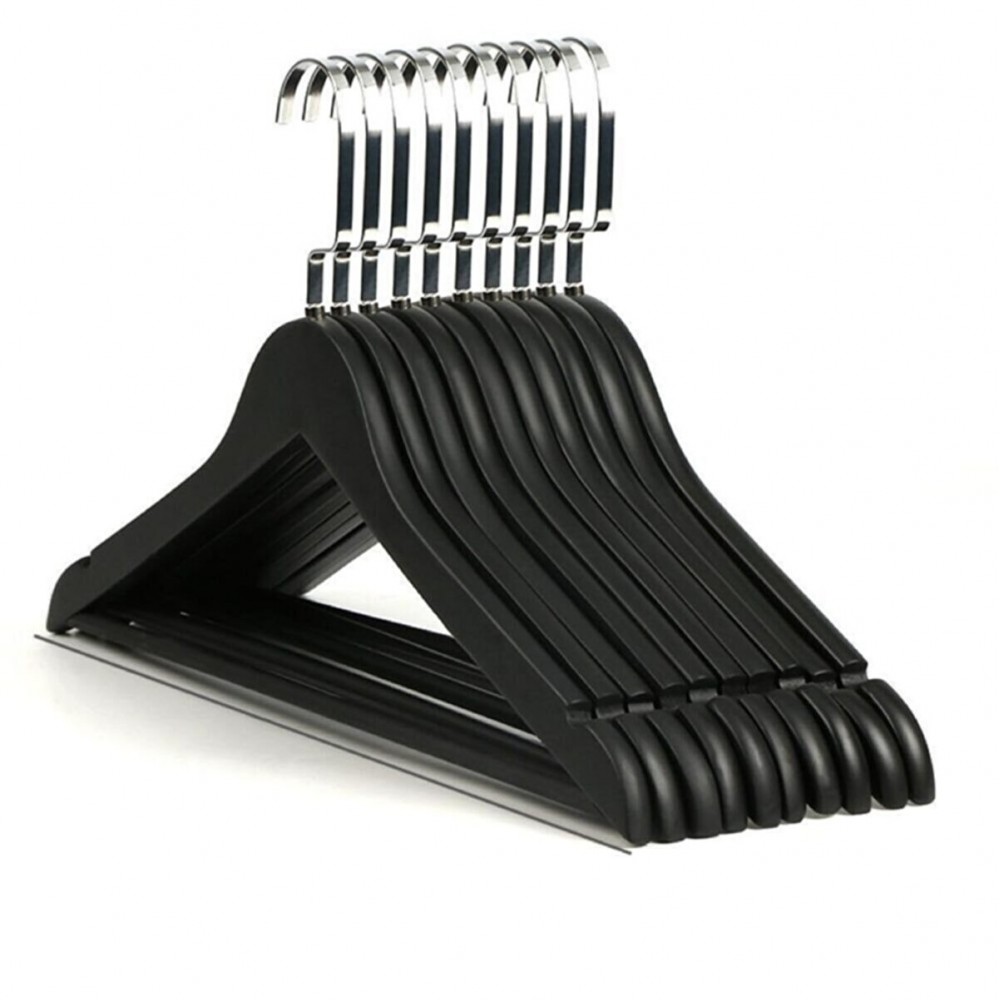 Ahşap Askı Siyah Kıyafet Elbise Askısı Askılığı Gömlek Askısı Nikel Amerikan Kanca 