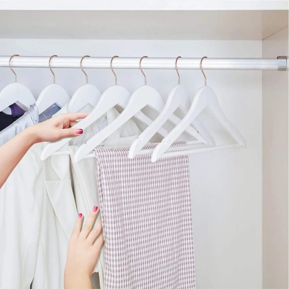 Ahşap Askı Beyaz Kıyafet Elbise Askısı Gömlek Askısı Pantolon Askısı Gold Özel seri 