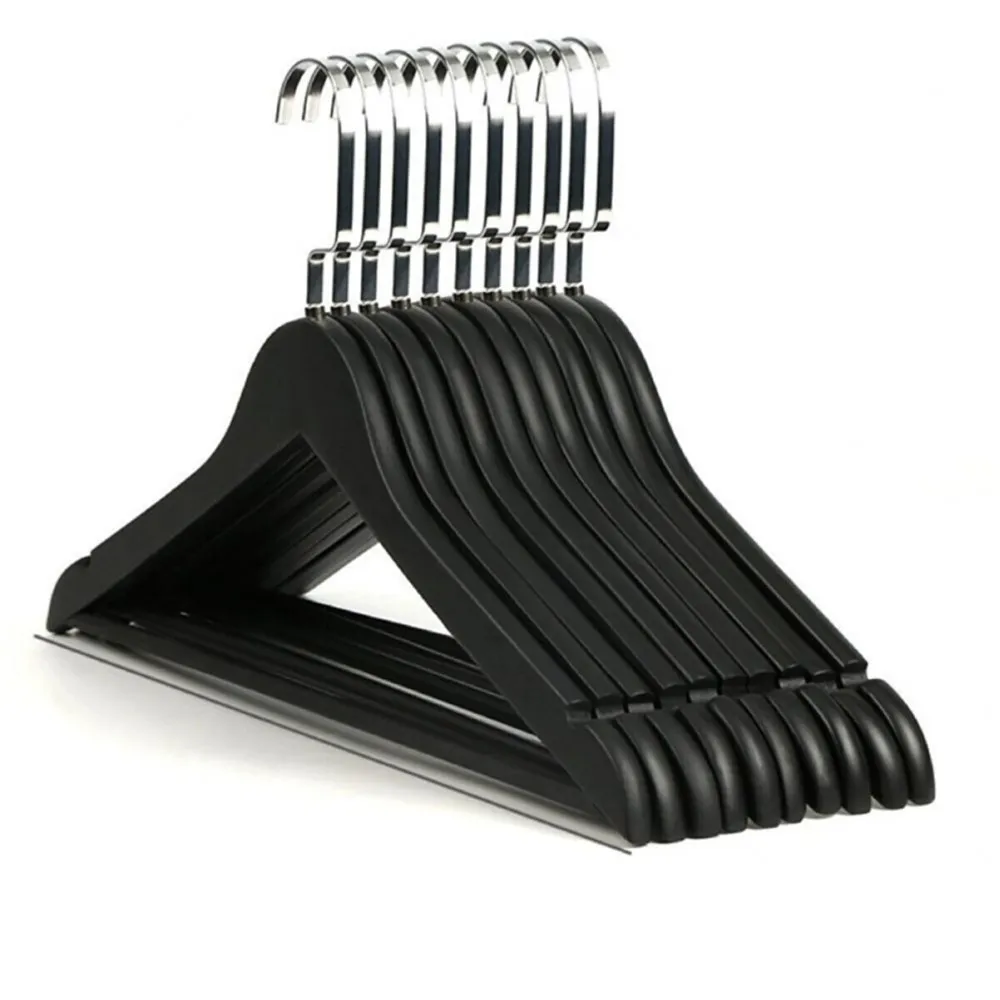 Ahşap Askı Siyah Kıyafet Elbise Askısı Askılığı Gömlek Askısı Nikel Amerikan Kanca 