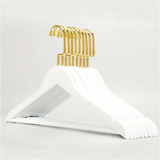 120 ADET Ahşap Askı Beyaz Kıyafet Elbise Askısı Askılığı Gömlek Askısı Amerikan Kanca Gold